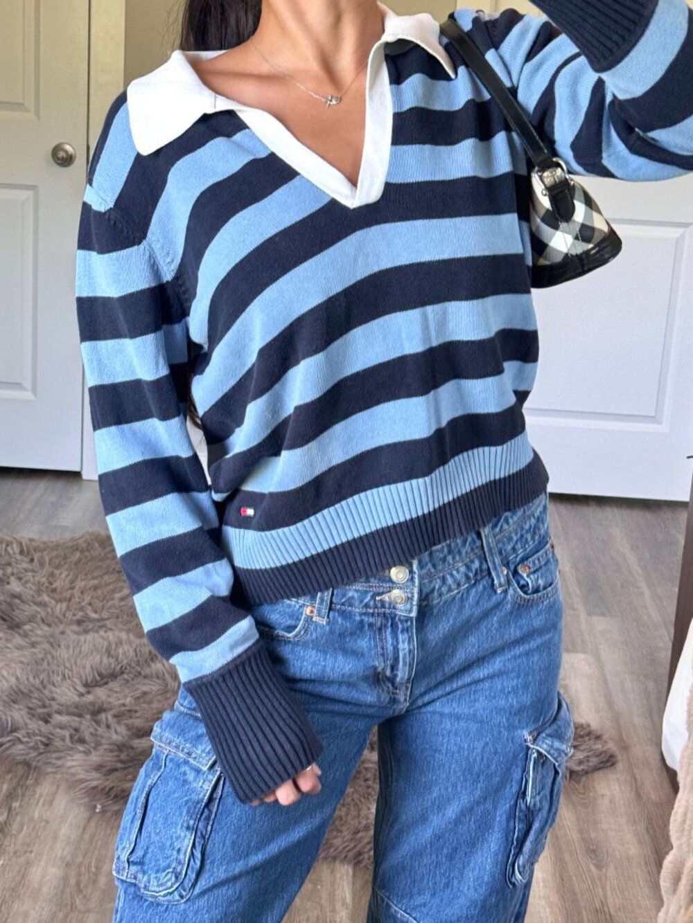 Vintage Y2K Tommy Hilfiger Striped Collared Sweater Womens XL Tennis Preppy